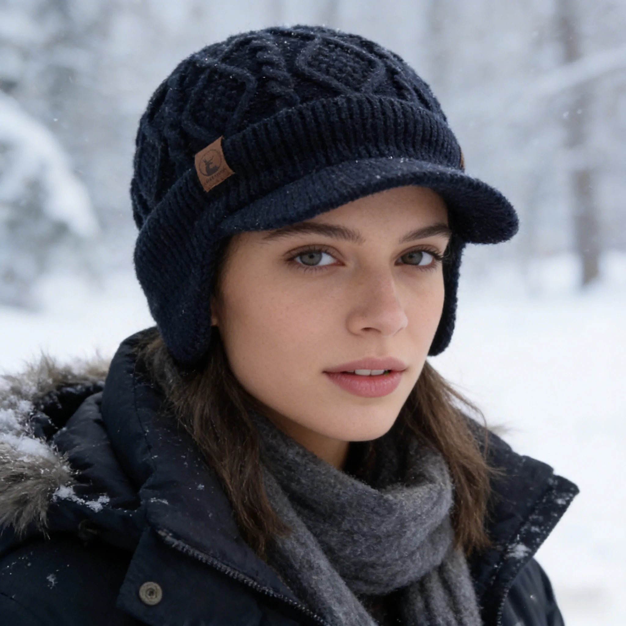 New Unisex Winter Hat Plush Fur Lined Warm Earflap Cap Stylish Soft Beanie Hat  Outdoor Thick Ski Sports Knitted Hat