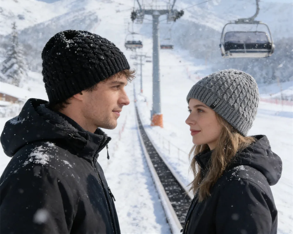 Unisex Sports Label Knitted Hat Fashion Autumn And Winter Beanie Hats For Woman And Man Add Fur Lined Warm Winter Cap