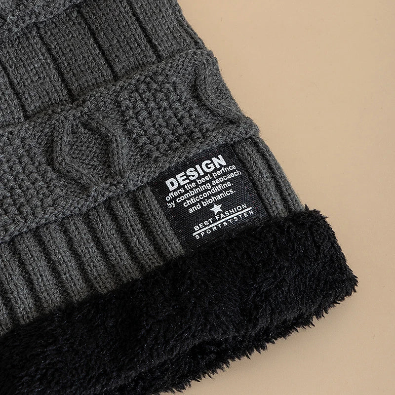 New Style Unisex Plush Lined Winter Hat Thicken Warm Knitted Suit Set Soft Stretch Winter Hats For Men&Women Leisure Beanie Cap