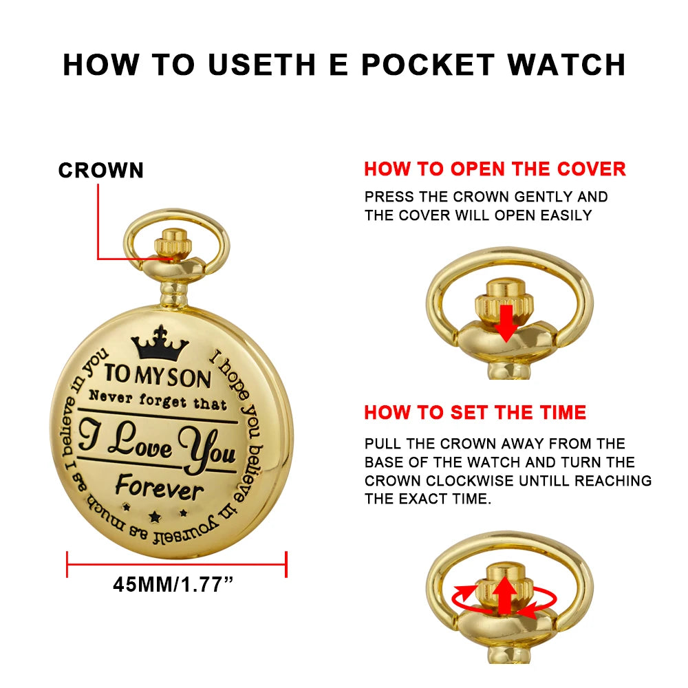 Best Gift Quartz Pocket Watch Chain To My Son Necklace Fob Watches Men Children's Day Kids Boy Gift Present Reloj De Bolsillo