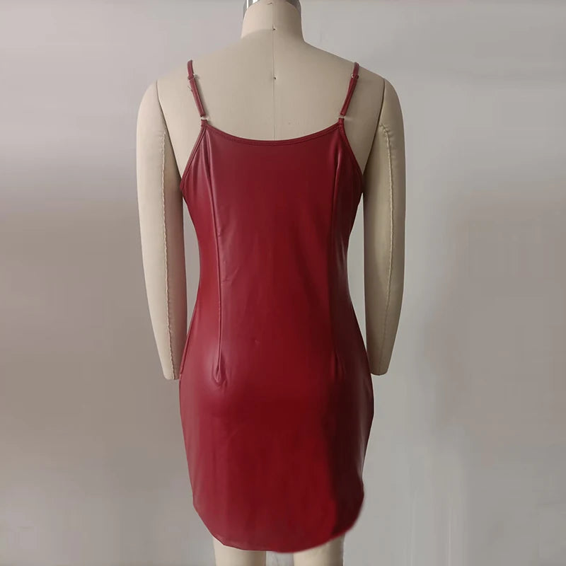 Fashion Slim Fit Leather Jacket Dress Women Classic Moto Biker PU Leather Jacket Coat Sleeveless Dress Women Set