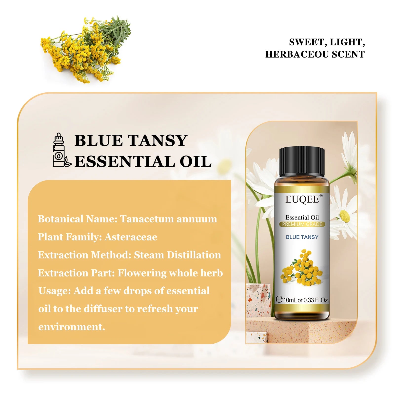 EUQEE 10ml Pure Natural Essential Oil Blue Tansy Cardamom Lime Palo Santo Honeysuckle Eucalyptus Patchouli Citronella Aroma Oil