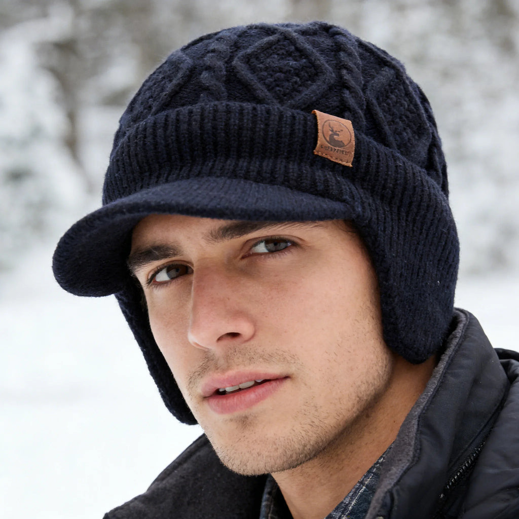 New Unisex Winter Hat Plush Fur Lined Warm Earflap Cap Stylish Soft Beanie Hat  Outdoor Thick Ski Sports Knitted Hat