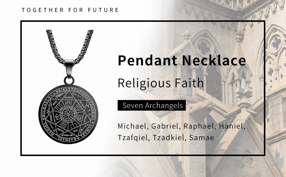 Seal of The 7 Archangels Pendant Necklaces for Men Seal of Solomon Spiritual Talisman Protection Amulet Stainless Steel Jewelry
