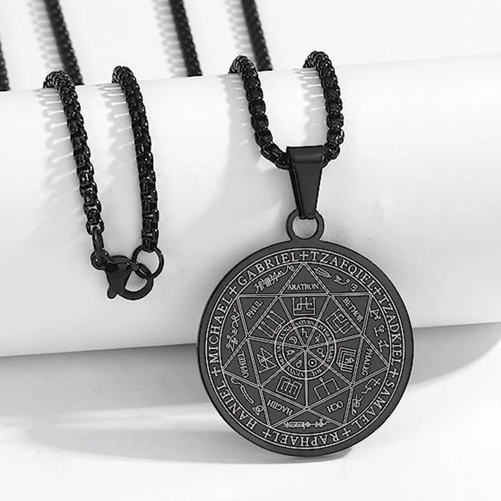 Seal of The 7 Archangels Pendant Necklaces for Men Seal of Solomon Spiritual Talisman Protection Amulet Stainless Steel Jewelry
