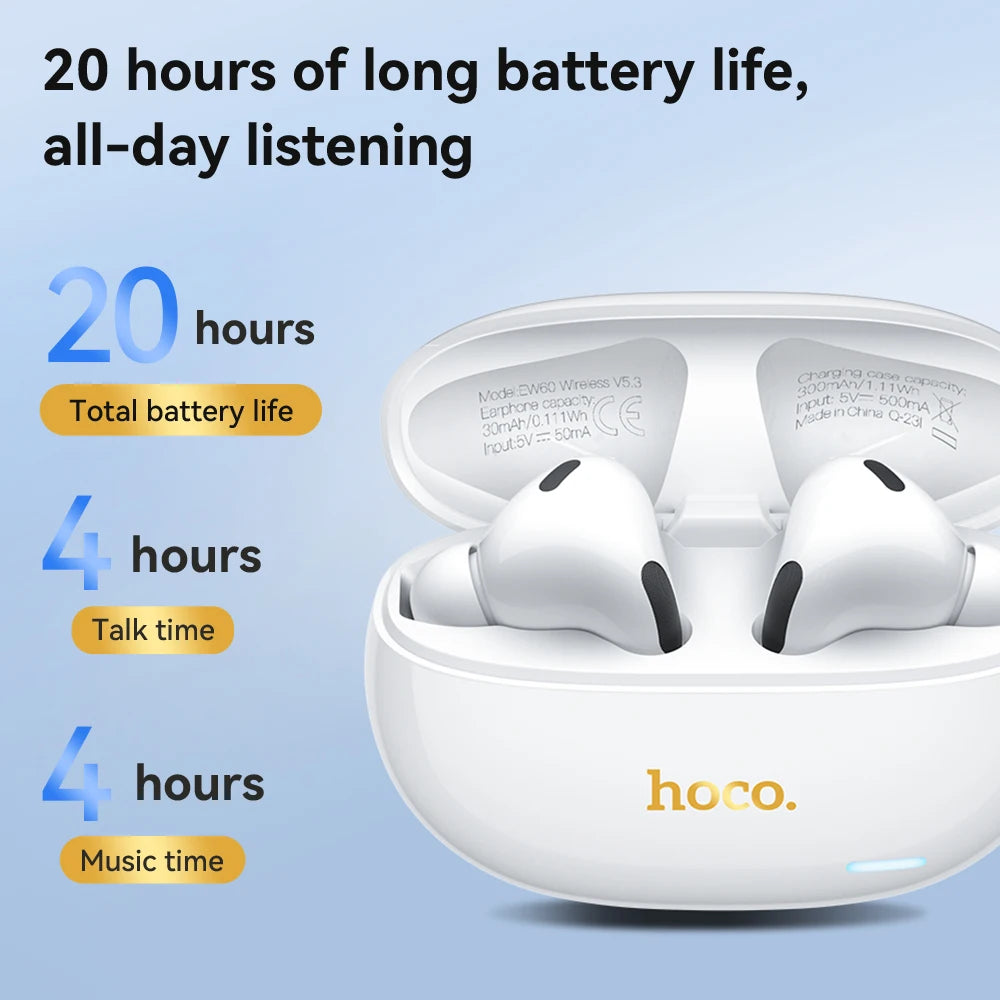 HOCO EW60 TWS Bluetooth Wireless Headphones - Waterproof Touch Control Earbuds with HD Mic for Smartphones