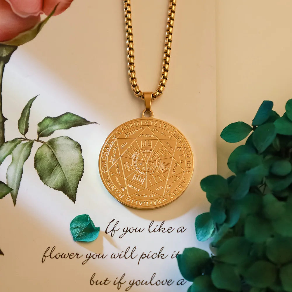 Seal of The 7 Archangels Pendant Necklaces for Men Seal of Solomon Spiritual Talisman Protection Amulet Stainless Steel Jewelry