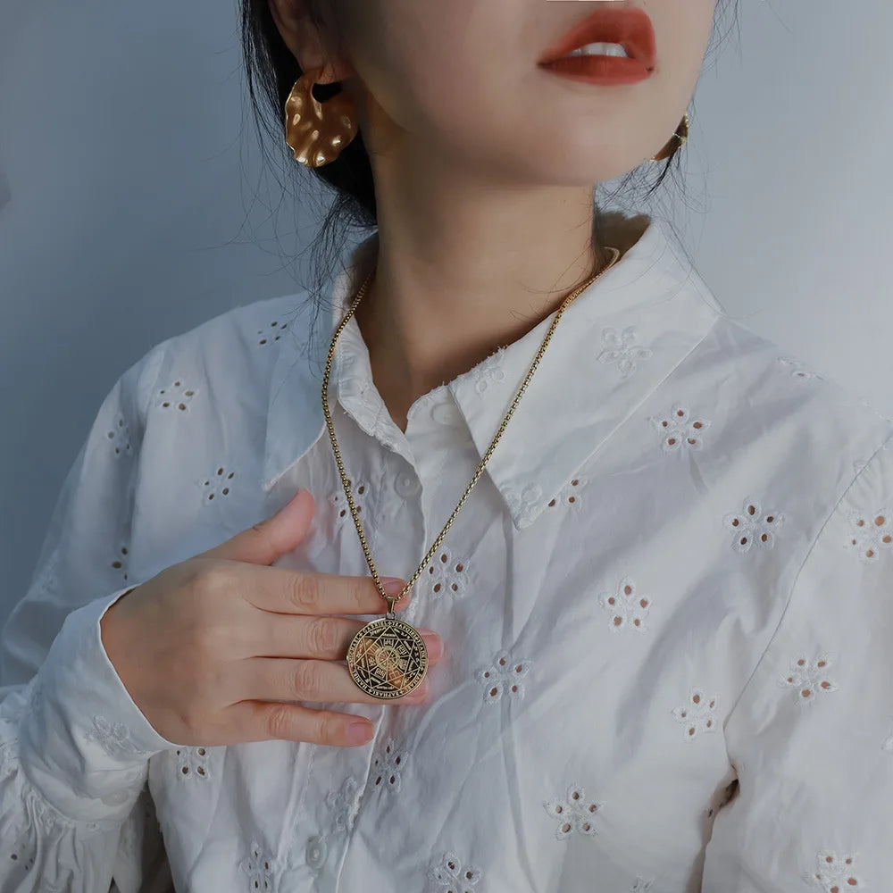 Seal of The 7 Archangels Pendant Necklaces for Men Seal of Solomon Spiritual Talisman Protection Amulet Stainless Steel Jewelry