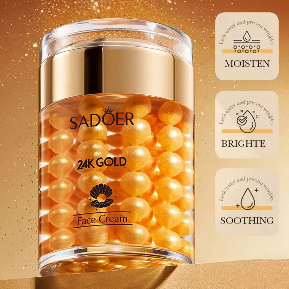 SADOER 24K Gold Collagen Face Cream Pearl Moisturizing Brightening Hydrating Firming Facial Cream Skin Care