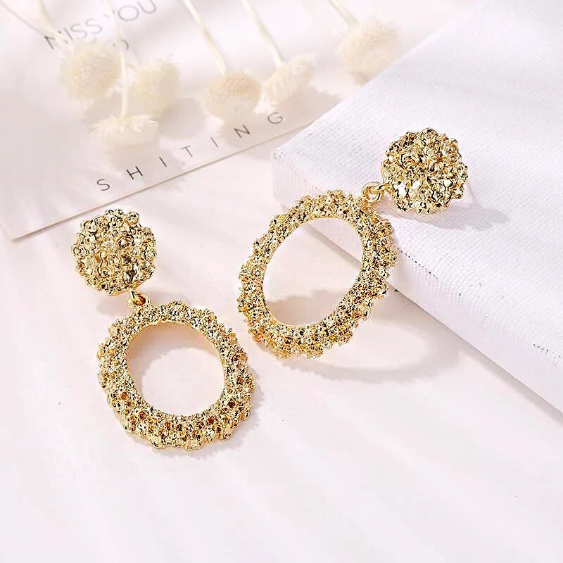 Fashion Gold Color Round Earrings for Women Trendy Geometric Wedding Engagement Romantic Earrings Party Girls Classic Jewelry