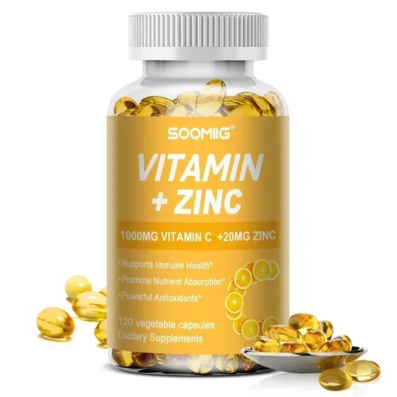 Soomiig Vitamin C with Zinc Capsules Vitamin C 1000MG, Zinc 20 Mg, for Immune Support Powerful Antioxidant & Energy Production