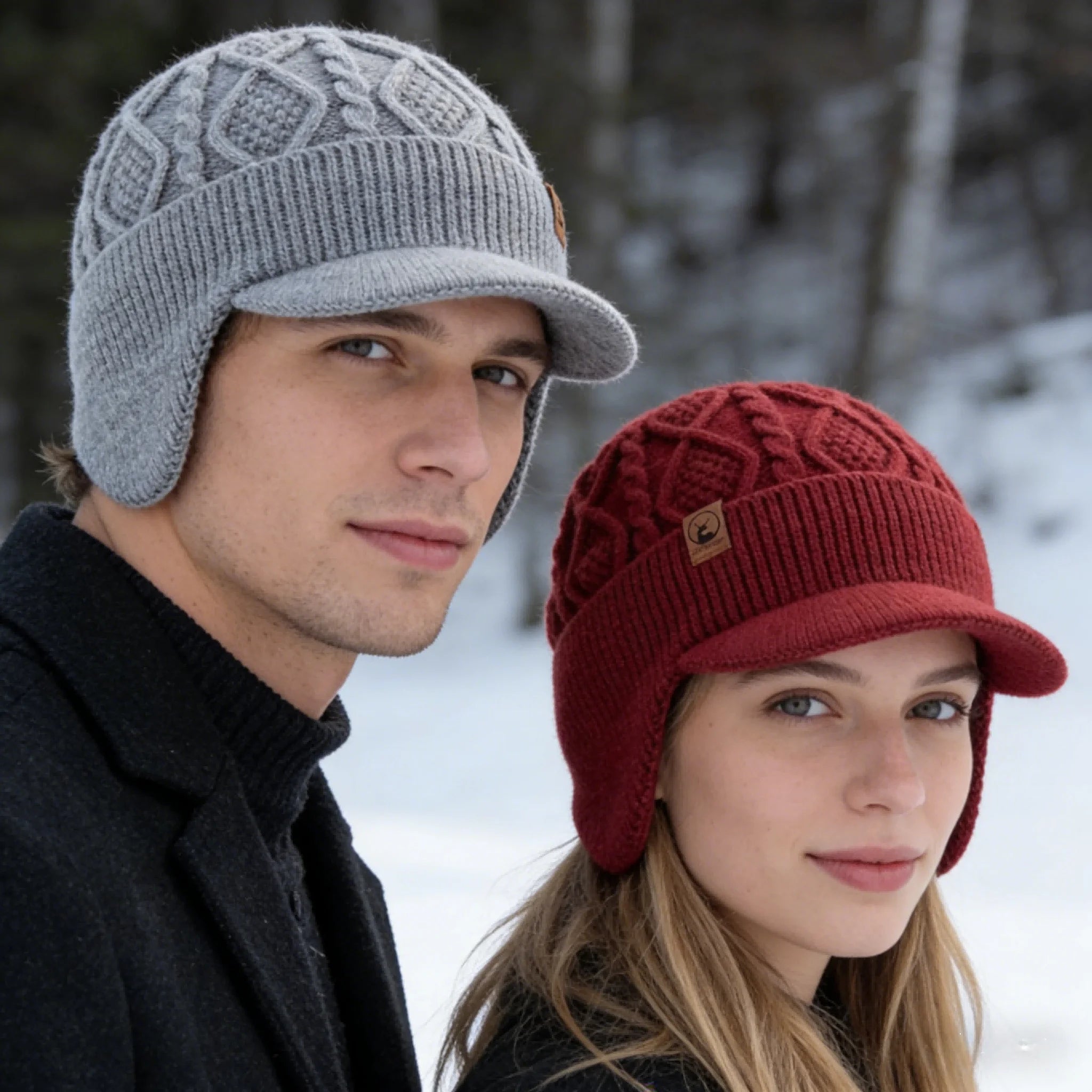 New Unisex Winter Hat Plush Fur Lined Warm Earflap Cap Stylish Soft Beanie Hat  Outdoor Thick Ski Sports Knitted Hat