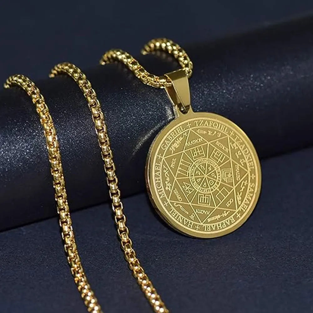 Seal of The 7 Archangels Pendant Necklaces for Men Seal of Solomon Spiritual Talisman Protection Amulet Stainless Steel Jewelry