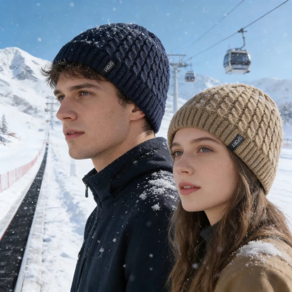 Unisex Sports Label Knitted Hat Fashion Autumn And Winter Beanie Hats For Woman And Man Add Fur Lined Warm Winter Cap