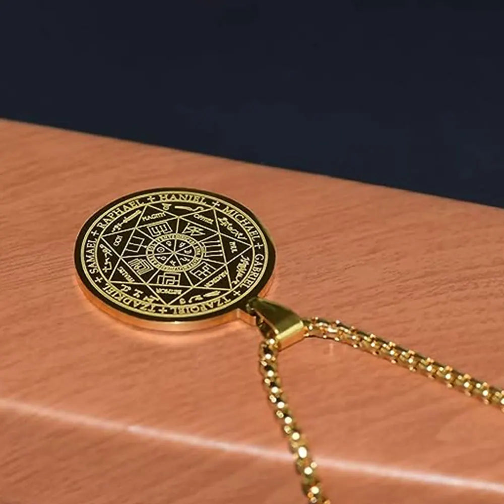 Seal of The 7 Archangels Pendant Necklaces for Men Seal of Solomon Spiritual Talisman Protection Amulet Stainless Steel Jewelry