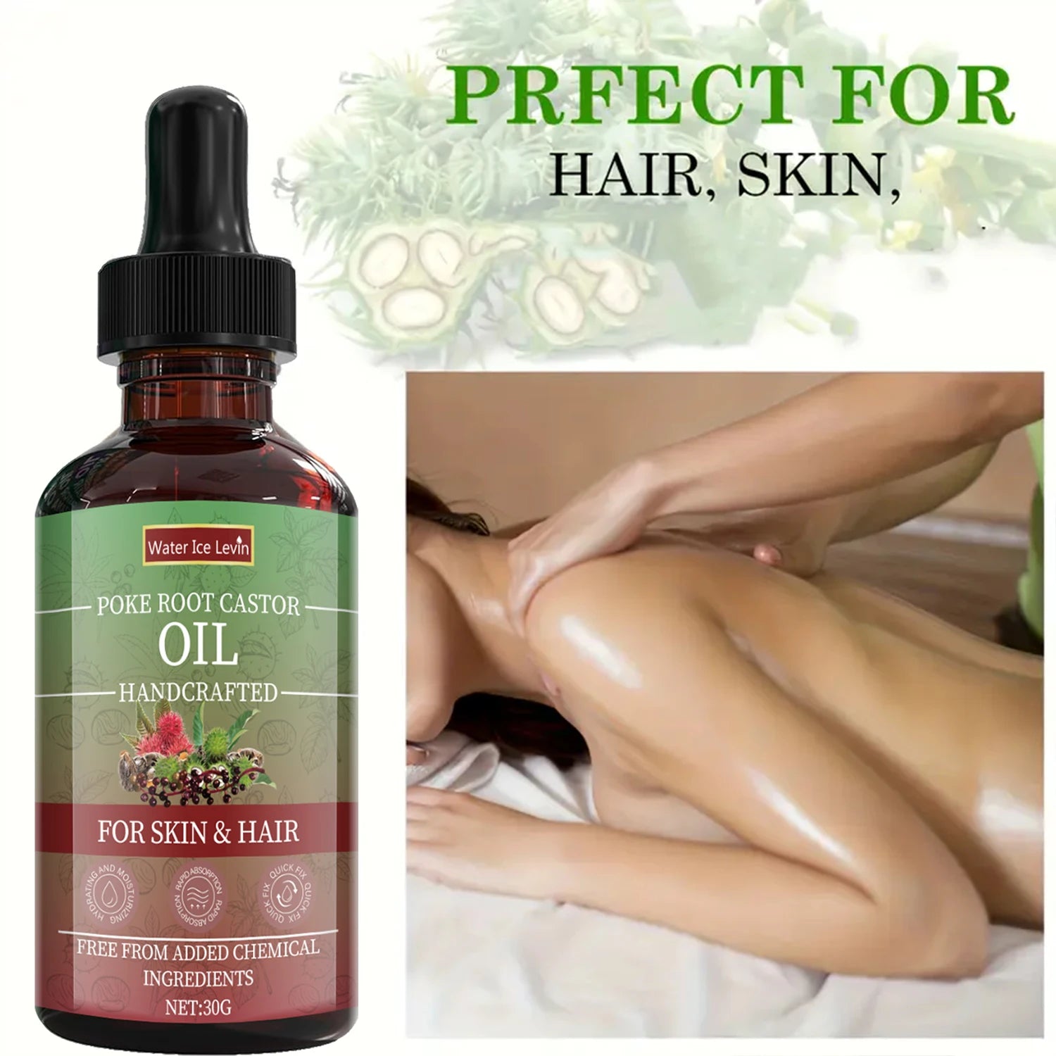 Poke Root Castor Oil for Skin & Hair - Natural Handcrafted Blend, Deep Moisture, Winter Nourishment, Chemical-Free Formula