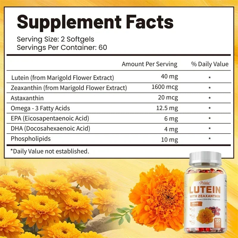 Lutein and Zeaxanthin Capsules, 40mg Per Serving | Essential Eye Vitamins & Vision Health Dietary Supplement