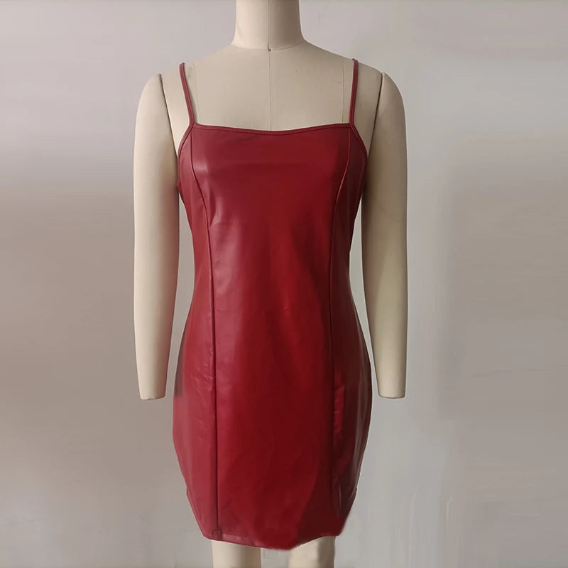 Fashion Slim Fit Leather Jacket Dress Women Classic Moto Biker PU Leather Jacket Coat Sleeveless Dress Women Set