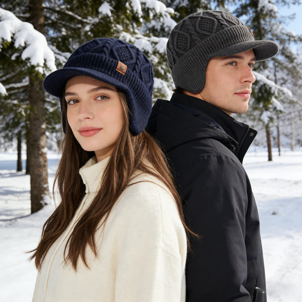 New Unisex Winter Hat Plush Fur Lined Warm Earflap Cap Stylish Soft Beanie Hat  Outdoor Thick Ski Sports Knitted Hat