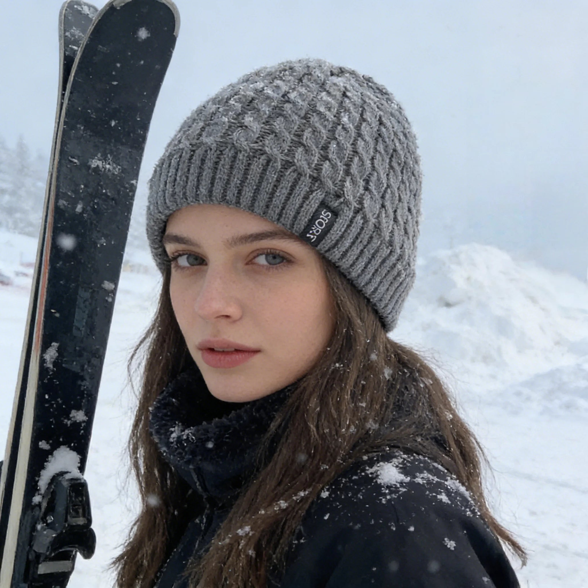 Unisex Sports Label Knitted Hat Fashion Autumn And Winter Beanie Hats For Woman And Man Add Fur Lined Warm Winter Cap