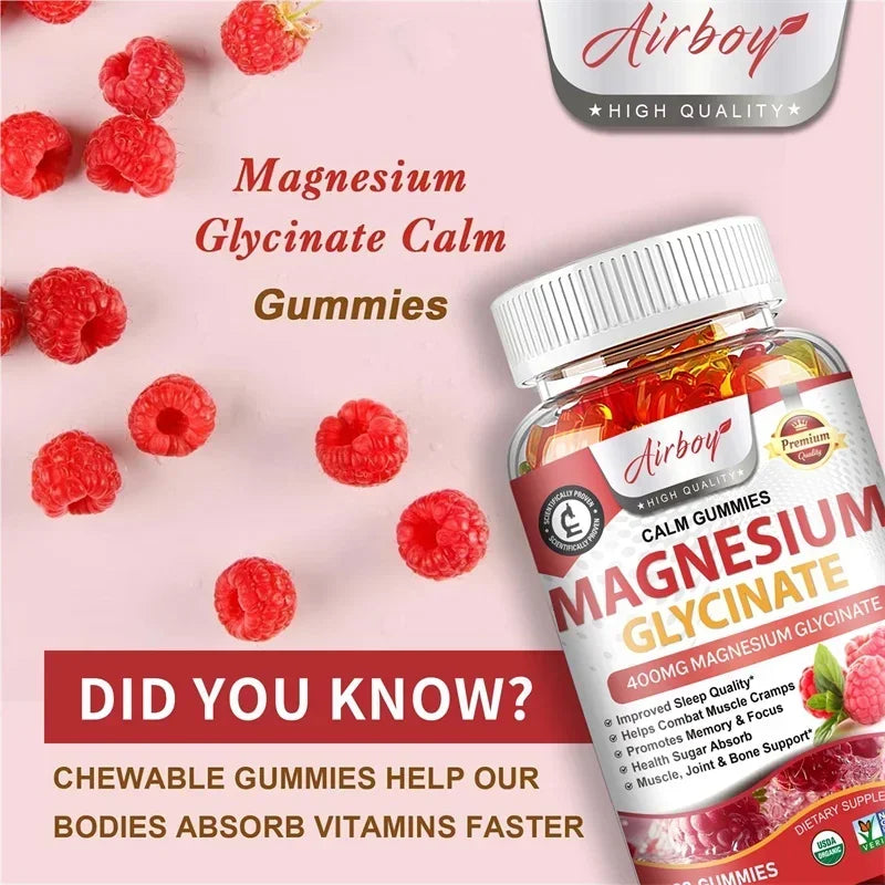 Magnesium Glycinate Gummies - Brain Health, Strengthen Muscles and Bones, Improve Sleep, Relax Nerves