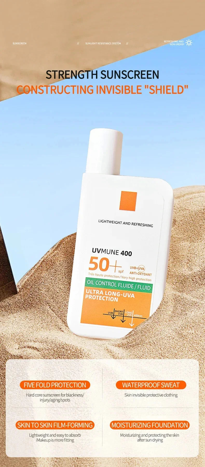 SPF 50+ Sunscreen Lotion Cream Long-Lasting Sun Protection Lightweight Non-Greasy Sun Block Prevent Sunburn Face Body Skin Care
