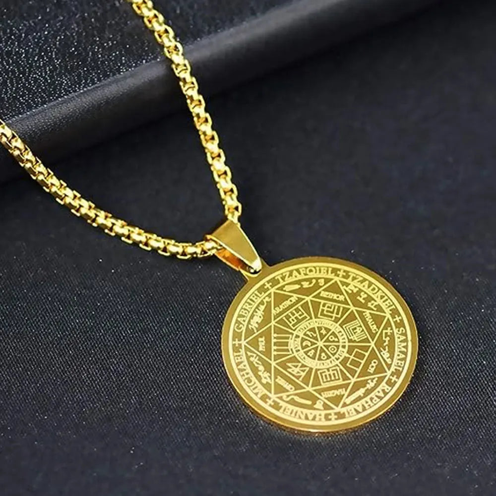 Seal of The 7 Archangels Pendant Necklaces for Men Seal of Solomon Spiritual Talisman Protection Amulet Stainless Steel Jewelry
