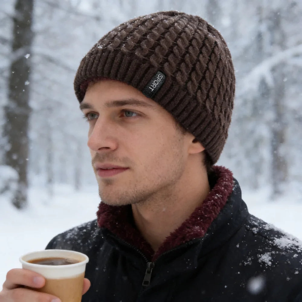 Unisex Sports Label Knitted Hat Fashion Autumn And Winter Beanie Hats For Woman And Man Add Fur Lined Warm Winter Cap