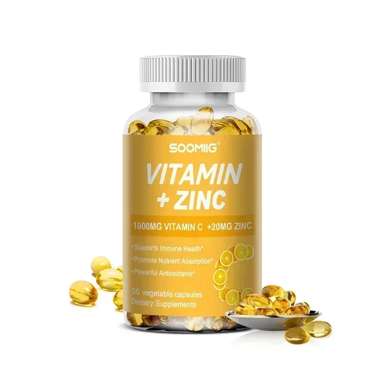 Soomiig Vitamin C with Zinc Capsules Vitamin C 1000MG, Zinc 20 Mg, for Immune Support Powerful Antioxidant & Energy Production