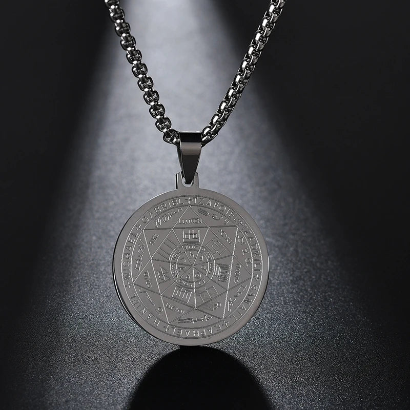 Seal of The 7 Archangels Pendant Necklaces for Men Seal of Solomon Spiritual Talisman Protection Amulet Stainless Steel Jewelry
