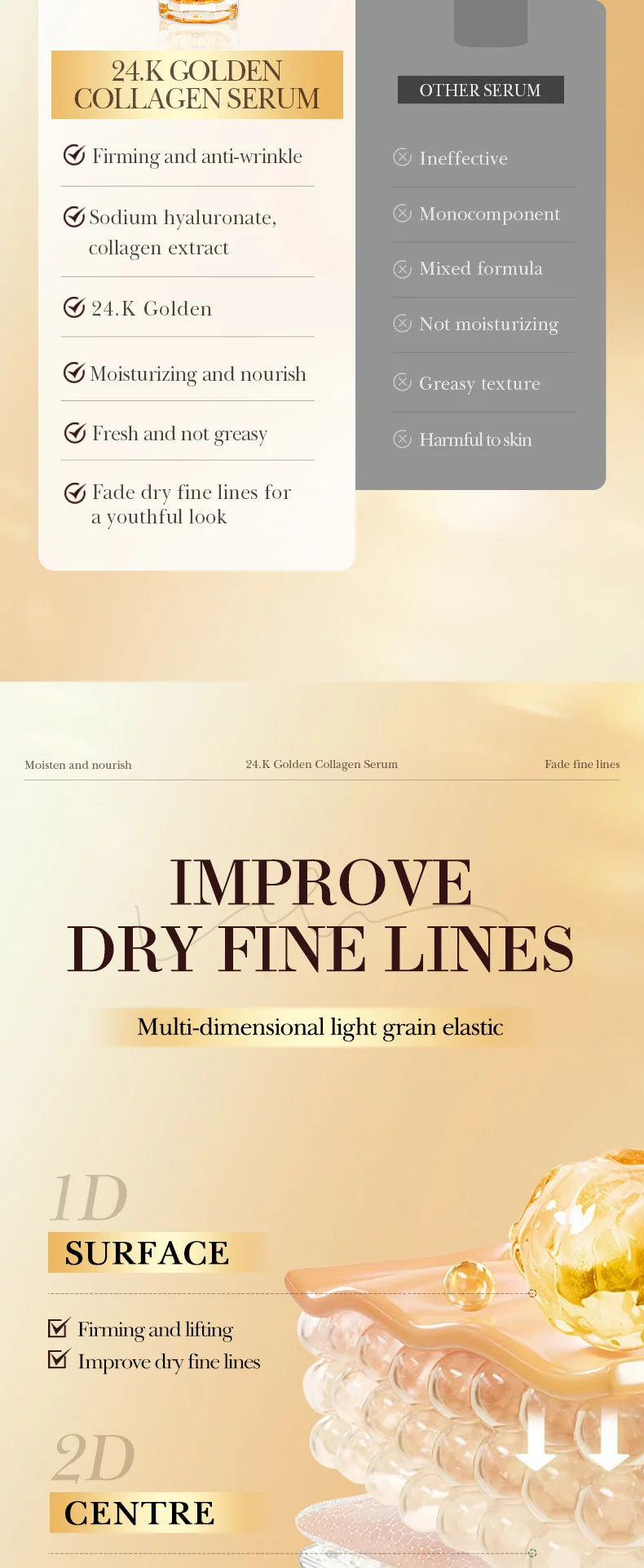 SADOER 24K Golden Collagen Serum for face Moisturizing Anti Wrinkles Hydrating Anti-aging Facial Essence Skin Care Products