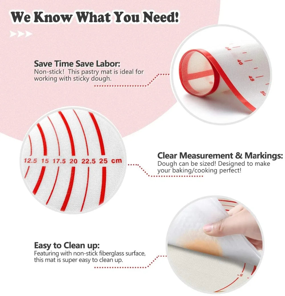 UNTIOR 1PCS Silicone Baking Mat Kneading Pad Dough Mat Pizza Cake Dough Maker Kitchen Cooking Grill Non-Stick Gadgets Bakeware