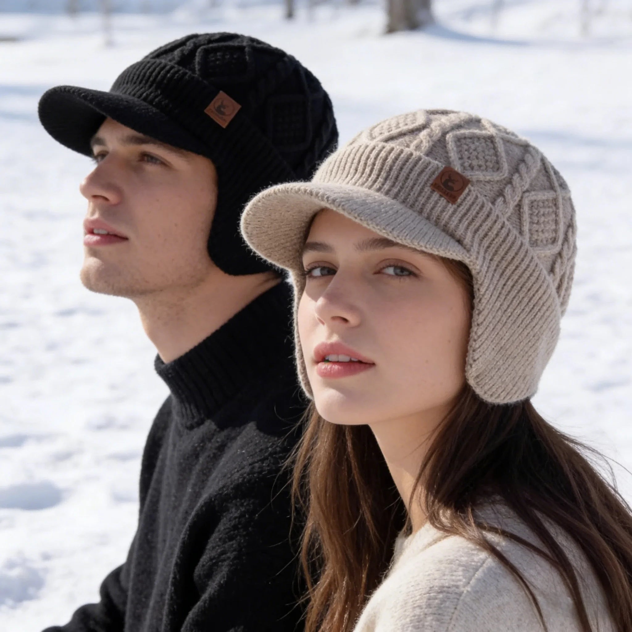 New Unisex Winter Hat Plush Fur Lined Warm Earflap Cap Stylish Soft Beanie Hat  Outdoor Thick Ski Sports Knitted Hat