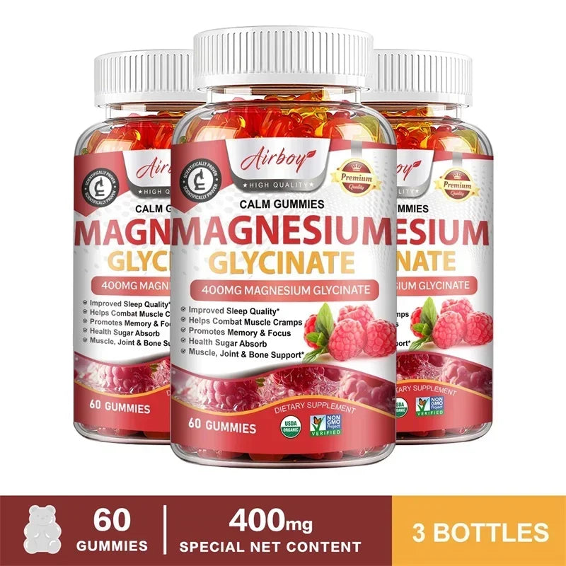 Magnesium Glycinate Gummies - Brain Health, Strengthen Muscles and Bones, Improve Sleep, Relax Nerves