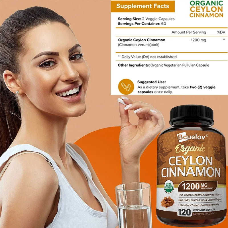 Natural Ceylon Cinnamon Capsules Nutritional Supplement - Joints, Bones, Anti-Inflammatory Support, Antioxidants
