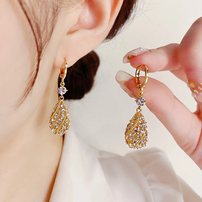 Fashion Gold Color Round Earrings for Women Trendy Geometric Wedding Engagement Romantic Earrings Party Girls Classic Jewelry