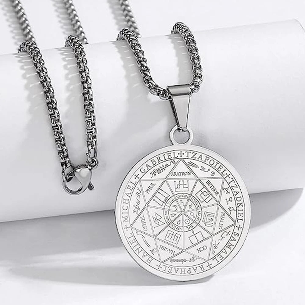 Seal of The 7 Archangels Pendant Necklaces for Men Seal of Solomon Spiritual Talisman Protection Amulet Stainless Steel Jewelry