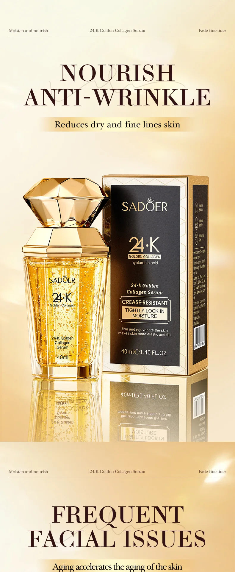 SADOER 24K Golden Collagen Serum for face Moisturizing Anti Wrinkles Hydrating Anti-aging Facial Essence Skin Care Products