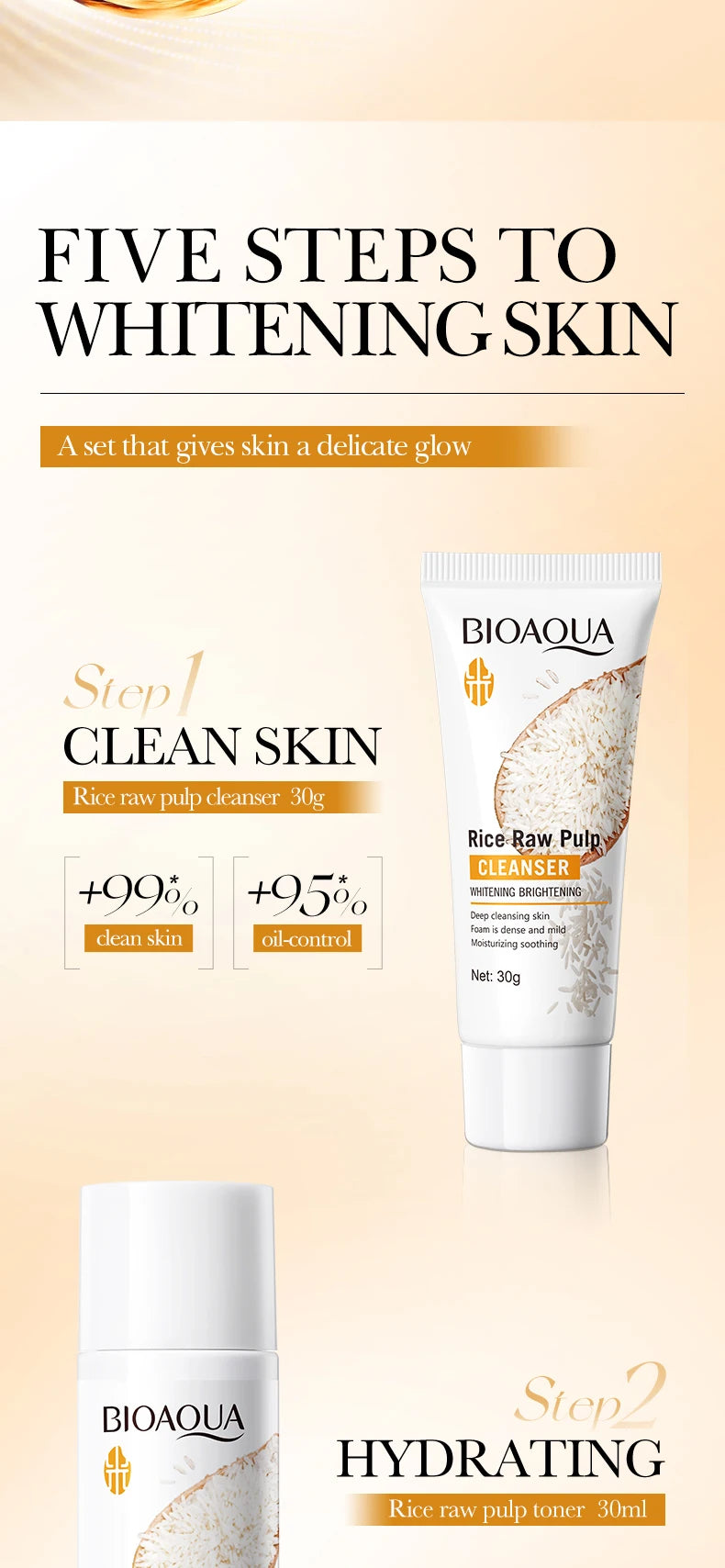 Rice Puree Skin Care Set & Soap Whitening Brighten Hydrating Moisturize  facial cleanser+toner+essence+lotion+cream skincare